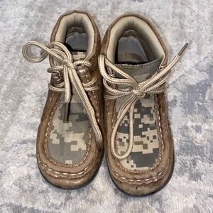 Double Barrel Boys Kids Shoes Digital Camo Moccasin Beige Tie‎ Shoes Sz 9
